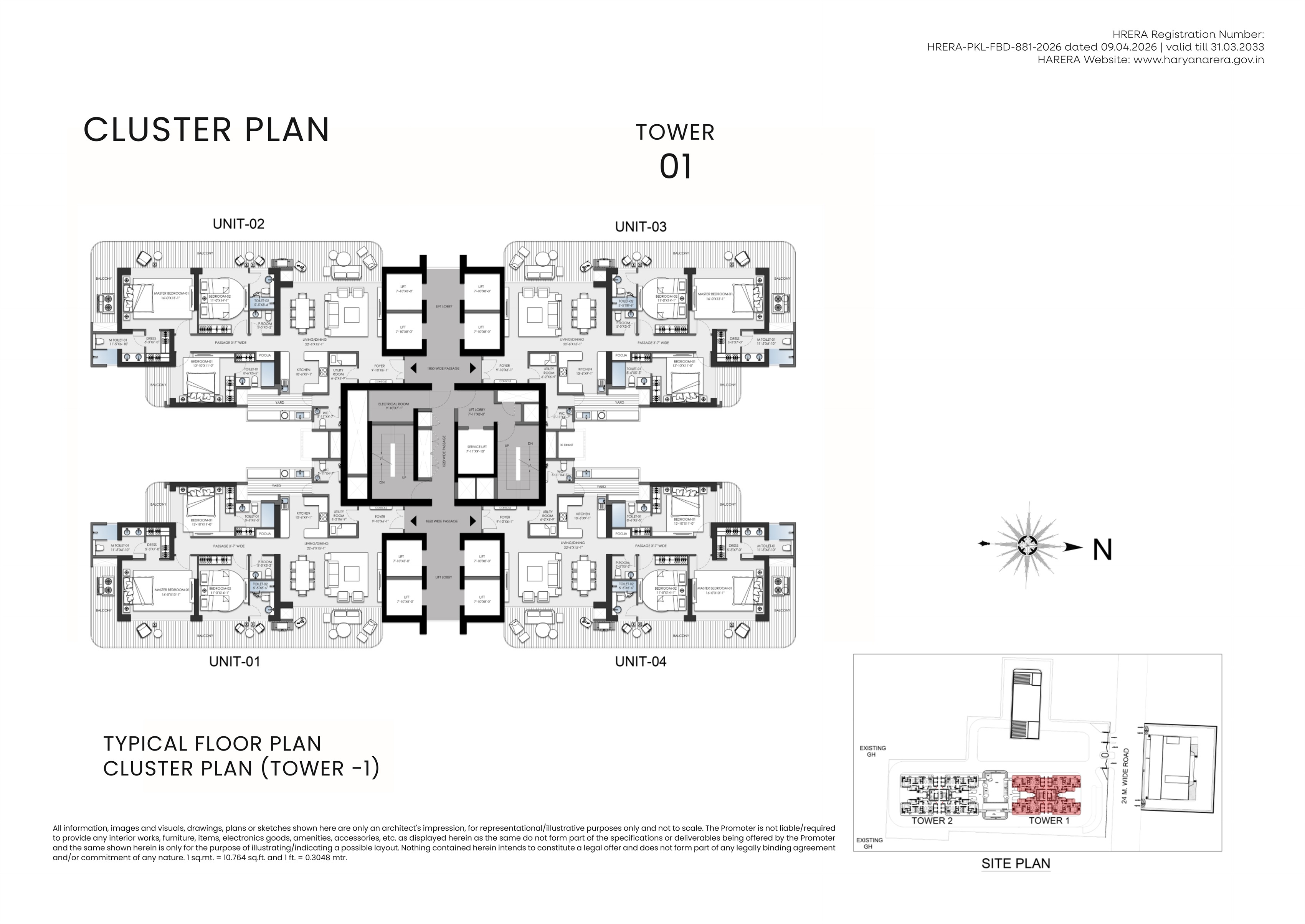 BPTP Skynest Tower 1 typical floor plan, Sector 80 Faridabad