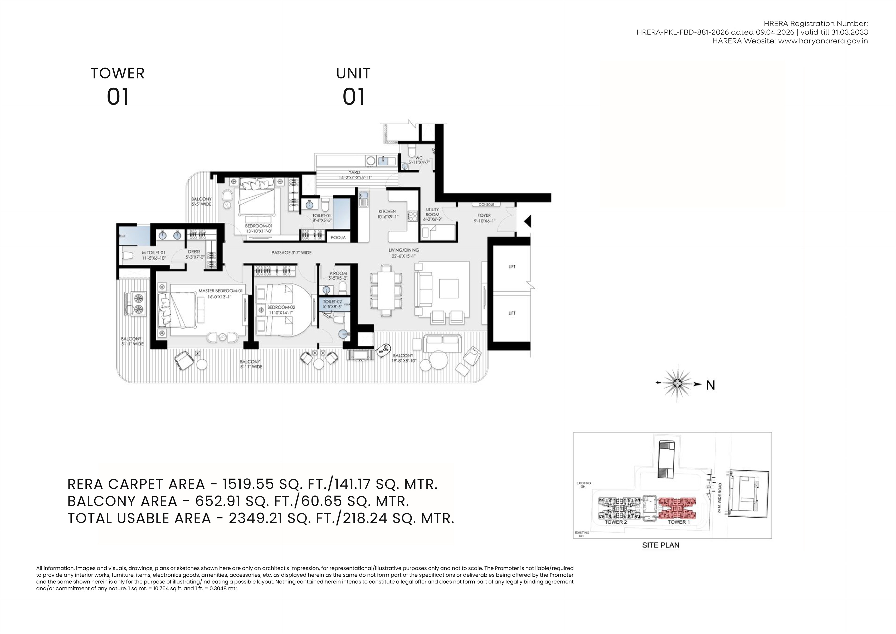 Skynest Tower 1 unit 1, 3 bedroom layout