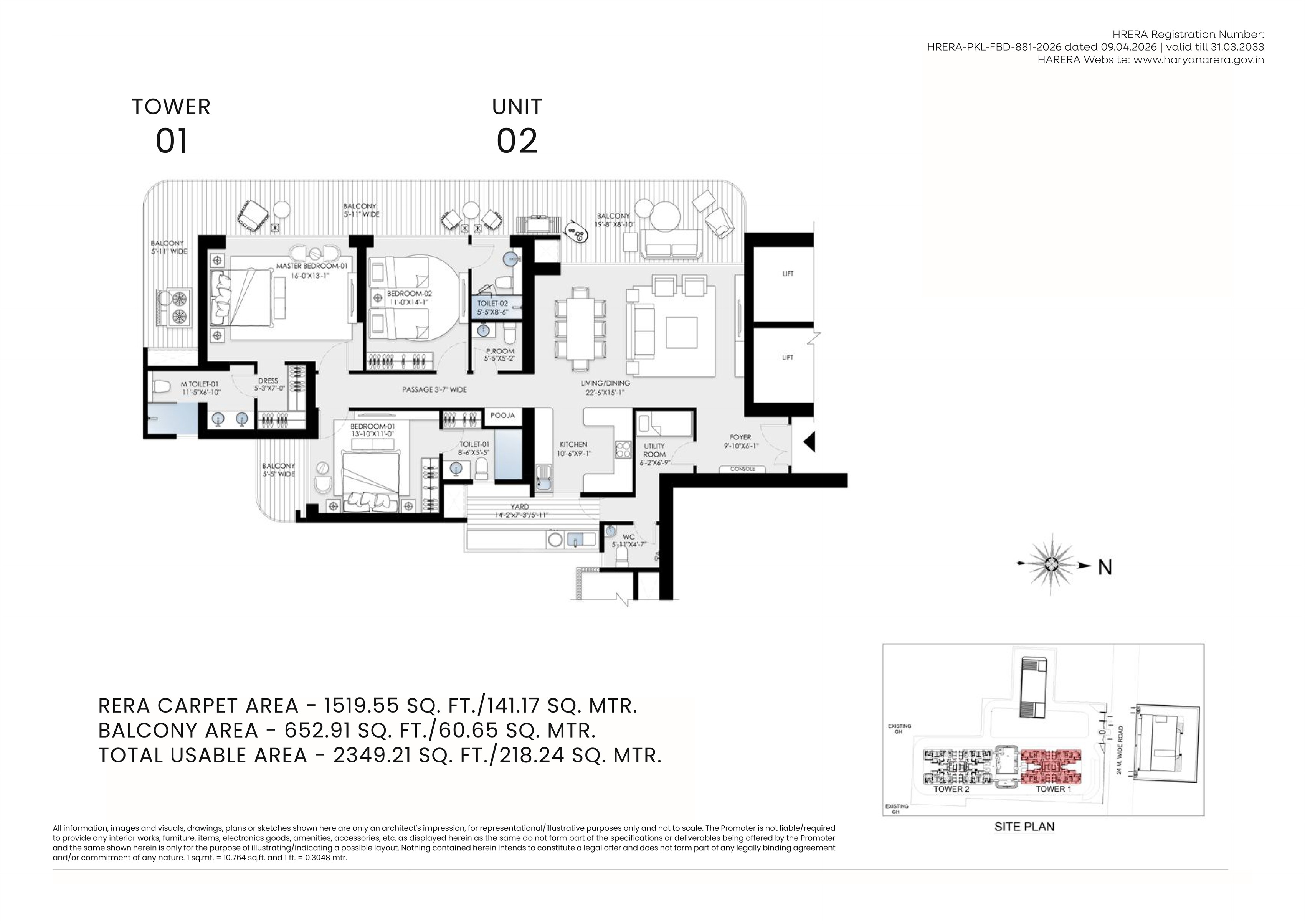 Skynest Tower 1 unit 2, 3 bedroom layout